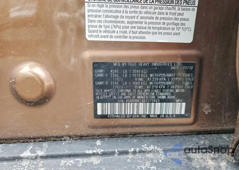 2011 Subaru Outback 2.5I Limited from USA, damaged, VIN 4S4BRBKC4B3372603